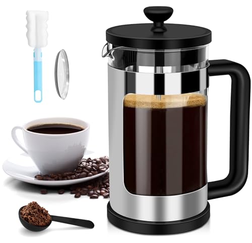 Rainbean 12 Oz French Press Coffee Maker - Compact Single Serve with 3-Level Filtration, Heat-Resistant Borosilicate Glass and Stainless Steel