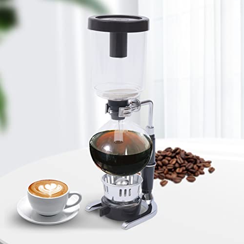 Siphon Coffee Maker with retro-style design, featuring a 500ml borosilicate glass pot and stainless steel stand. The coffee maker is designed for rich coffee extraction and elegant presentation. 