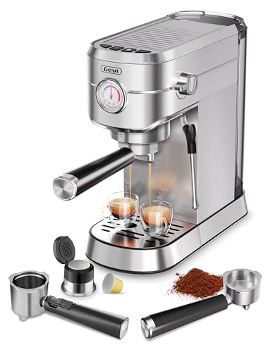 Gevi 20 Bar Espresso Machine – Professional Dual Capsule and Coffee Powder Maker with Milk Frother, Stainless Steel Coffee Machine