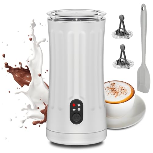 White Ovetedot 4-in-1 Milk Frother and Steamer with Roman Column Design, Perfect for Coffee and Lattes 