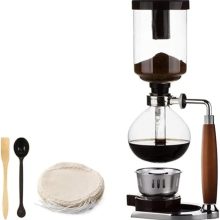 Premium Siphon Coffee Maker with Wooden Handle – Elegant Vacuum Brewer Pot & Glass Drip Coffee Maker Set with 10 Coffee Filter Cloths