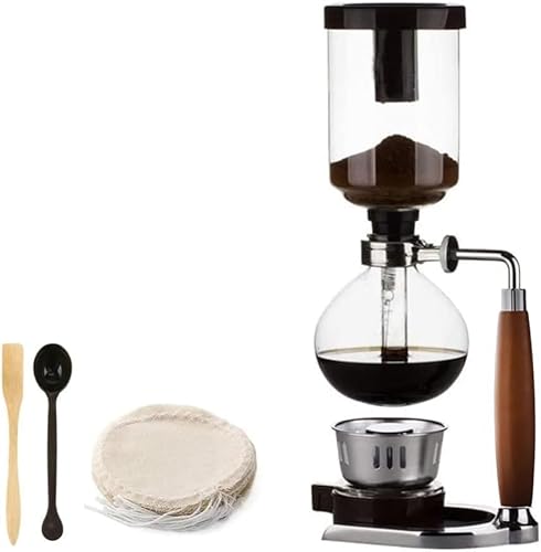 Premium Siphon Coffee Maker with Wooden Handle – Elegant Vacuum Brewer Pot & Glass Drip Coffee Maker Set with 10 Coffee Filter Cloths