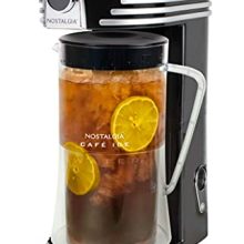 3-quart Nostalgia iced tea and coffee brewing system with a double-insulated pitcher and adjustable strength selector, perfect for making iced drinks at home