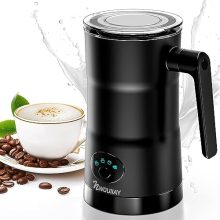 NWOUIIAY 4-in-1 Electric Milk Frother in Black - 11.8oz Capacity, Perfect for Making Lattes, Cappuccinos, and Hot Chocolate at Home