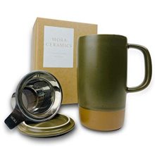 Olive Green Large Tea Mug with Loose Leaf Infuser and Ceramic Lid – 18oz Capacity for Tea and Coffee