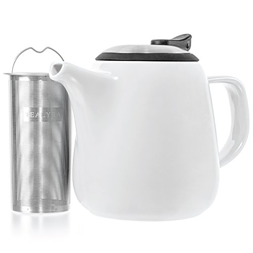 Tealyra Daze Ceramic Teapot - 27-Ounce White Teapot with Stainless Steel Infuser and Lid, Ideal for Loose Leaf Tea Brewing