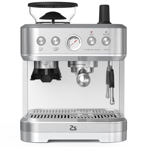 Garvee Espresso Machine with Built-In Grinder and Milk Frother in black, featuring a 15-bar pump, 85oz removable water tank