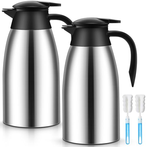 Ziliny 51 Oz Thermal Coffee Carafe Set - Insulated Stainless Steel Flask for Hot and Cold Beverages with Cleaning Brushes