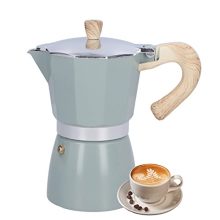 Lake blue Moka pot with a classic octagonal design and soft handle. Made of food-grade aluminum, this stovetop espresso maker is ideal for brewing rich, Italian-style coffee. 