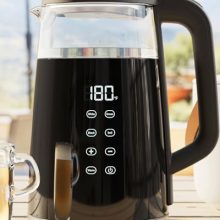 Veken 1.7L Electric Tea Kettle with Digital Temperature Control and Keep Warm Feature – Modern Glass Design with Safe, Cool Touch Handle