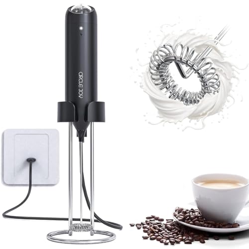 CIRCLE JOY Wall-Mounted Rechargeable Milk Frother with Stainless Steel Stand – Perfect for Making Coffee, Cappuccinos, and Lattes, Features Efficient Frothing and Easy Cleaning