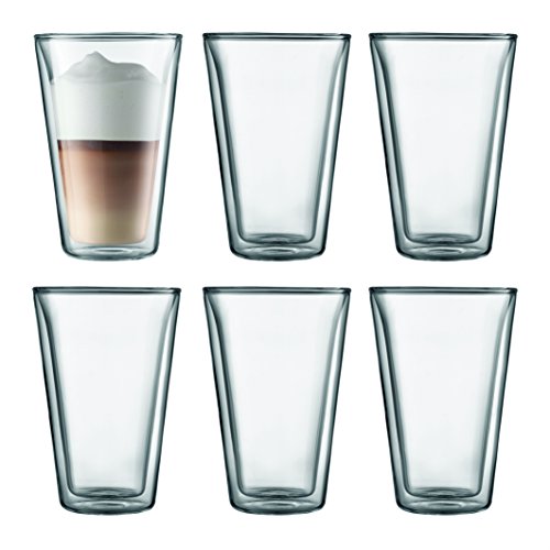 Set of 6 Double-Wall Insulated Glasses for Hot and Cold Beverages, 13.5 oz Borosilicate Drinkware, Chrome Finish