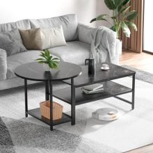 WOHOMO Black Marble Coffee Table Set – Modern 2-in-1 Detachable Center Table with Storage for Living Room