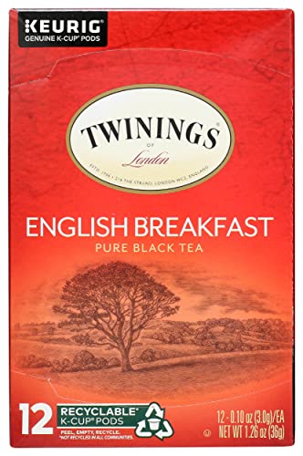 Twinings English Breakfast Tea K-Cups, 12 count, designed for Keurig brewers with a rich blend of Kenyan and Assam black teas.