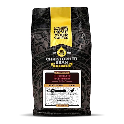 Christopher Bean Chocolate Raspberry Decaf Coffee - 12oz Ground Coffee with Non-GMO Flavoring, Roasted Arabica Beans