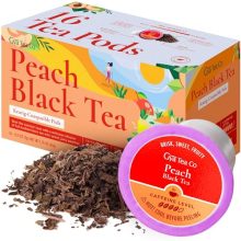 Gya Tea Co Peach Black Tea K Cups - 16 Count with Fruity Peach Flavor and High Caffeine Content