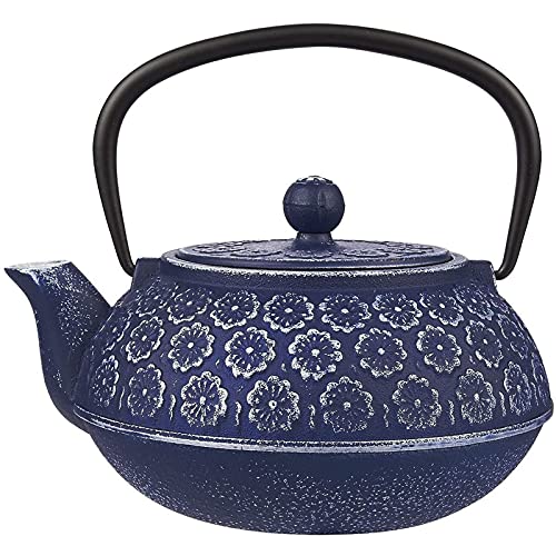 Blue Japanese Cast Iron Teapot with Stainless Steel Infuser - 34 oz Capacity for Loose Leaf and Tea Bags