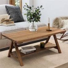 HOKYHOKY Solid Wood Coffee Table – 42.5” Firwood Rustic Center Table with 2-Tier Storage for Living Room