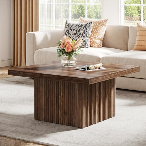 Vintage brown square coffee table with mid-century modern design, featuring a large surface area and sturdy wood construction for a stylish living room centerpiece