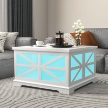 Modern Farmhouse Coffee Table with Storage and Adjustable LED Lights for Living Room