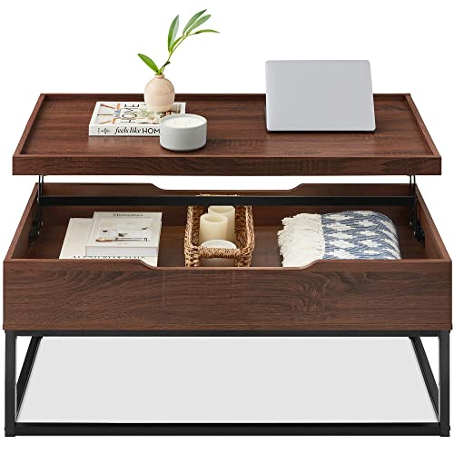 44-Inch Lift-Top Coffee Table with Hidden Storage and Wood-Grain Finish