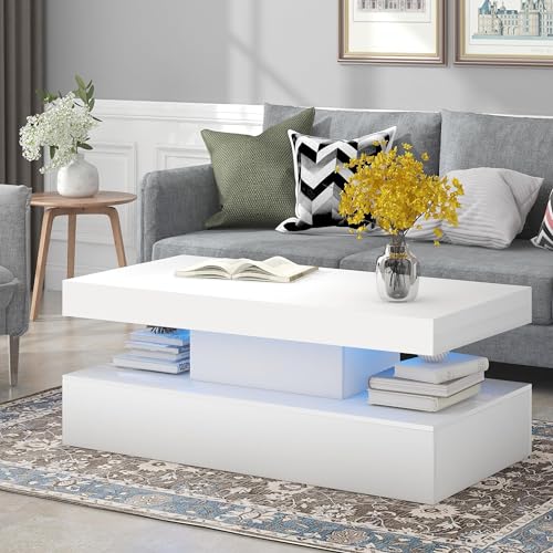 Modern LUSPAZ LED Coffee Table with high-gloss finish and infinitely variable color LED lights