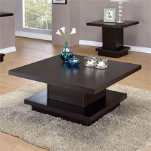 Modern Square Pedestal Coffee Table in Cappuccino Finish – Stylish Wooden Storage Table for Living Rooms