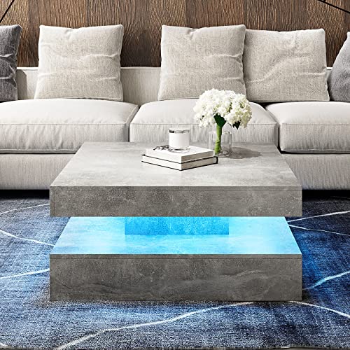 Modern 31-Inch LED Coffee Table with 16-Color Light, featuring a 2-Tier Wooden Design, perfect for Living Room, Office, or Reception Area