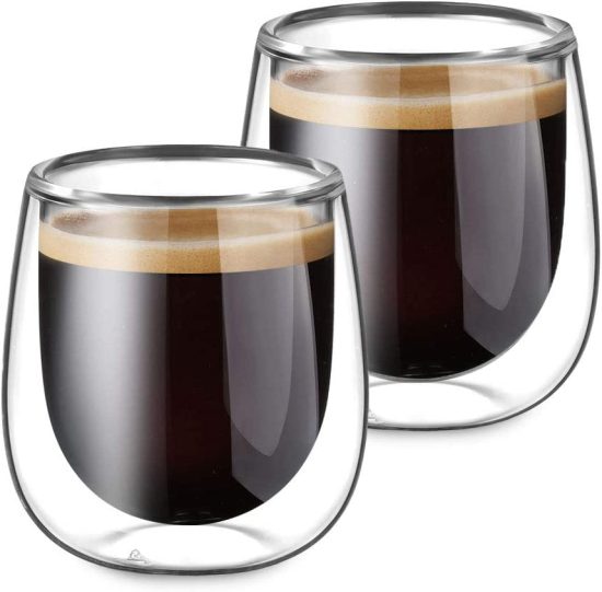 Set of 2 Hand-Blown 4 oz Double-Walled Glass Espresso Cups for Hot and Cold Drinks