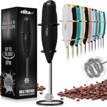 ELITAPRO Triple Whisk Ultra-High Speed Milk Frother with Stainless Steel Stand - Ideal for Lattes, Cappuccinos, and More