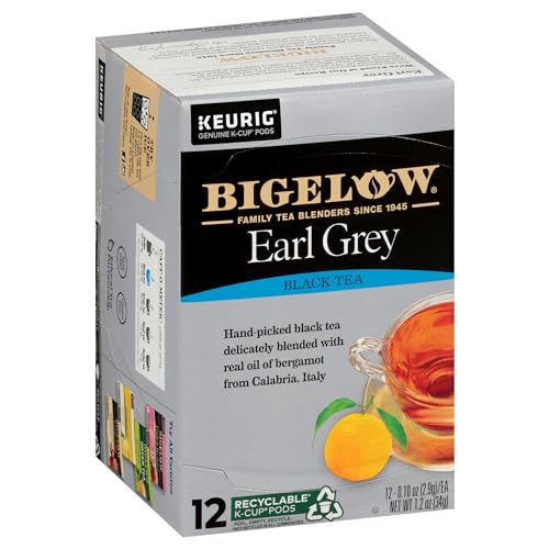 Bigelow Earl Grey Black Tea K-Cup Pods, 72-Count Box, perfect for brewing with Keurig machines.