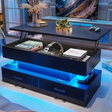 SEDETA 40" Lift-Top Coffee Table with Storage and LED Light - Modern Black Design with Fabric Drawers for Living Room