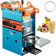 VEVOR Manual Tea Cup Sealer Machine in blue with a carbon steel structure and stainless steel sealing mechanism, designed for high-volume beverage sealing