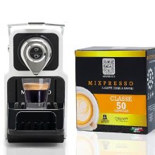 Mixpresso Espresso Machine: Compact 19 Bar coffee maker with 50 Italian espresso capsules, fast heating, and modern design