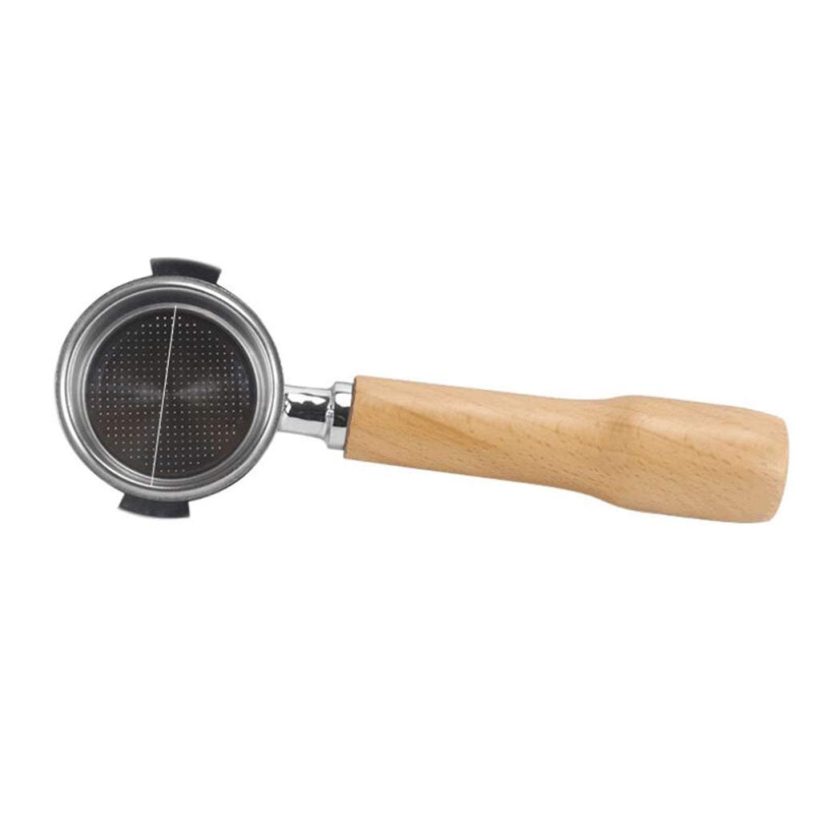 CHENGBEI 51mm Bottomless Portafilter with ergonomic wooden handle, perfect for semi-automatic coffee machines, displayed on a clean white background