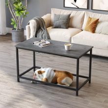 Modern minimalist gray black coffee table with open design, perfect for small spaces and easy assembly.