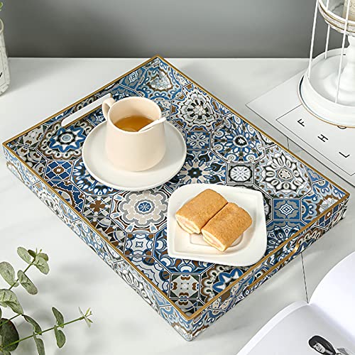 AGIOTA Boho Coffee Table Tray featuring a large, rectangular design with vintage printing, integrated handles