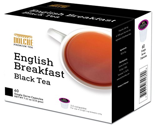 60-count Dolche Premium English Breakfast Tea K-Cup Pods – Recyclable, Keurig 2.0 compatible single-serve capsules