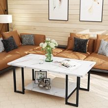 Modern Coffee Table with Faux Marble Top and Metal Frame – 2-Tier Rectangle Accent Table for Stylish Living Rooms and Offices