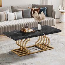 Tribesigns Modern Coffee Table with Faux Marble Top and Geometric Gold Frame, 47 Inch Rectangular Center Table for Living Room