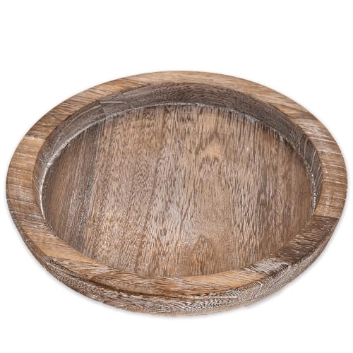 Rustic Wooden Serving Tray, 8.07 inches in diameter, round decorative tray with hand-crafted distressed finish, ideal for coffee tables, home decor, and serving purposes