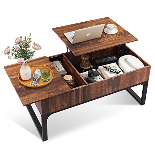 WLIVE Lift Top Coffee Table with Storage and Sliding Top – Modern Wood Center Table with Hidden Compartments for Living Room and Office