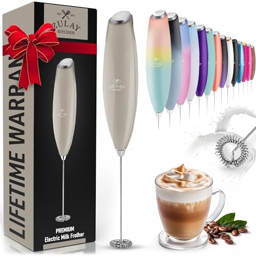 Zulay Handheld Milk Frother with Titanium Motor - Electric Whisk for Quick Frothy Coffee, Latte, Matcha, and More, Gray