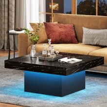 Tribesigns 35.4-Inch Square Coffee Table with Faux Marble Top and Adjustable LED Lighting