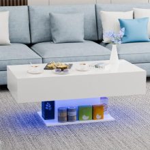 Modern High Gloss Coffee Table with RGB LED Lights – White Center Table for Living Room with Remote Control