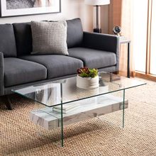 Safavieh Kayley Coffee Table with Clear Glass Top and White Marble Shelf - Modern and Elegant Design