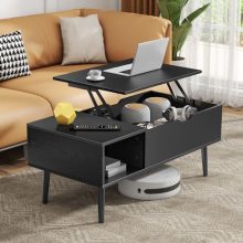 Modern lift-top coffee table with hidden storage and wooden finish, ideal for small living rooms