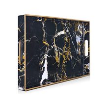 Elegant Black Marble Serving Tray with Gold Rim – Stylish and Functional Tray for Coffee Tables, Ottomans, and Kitchen Use.