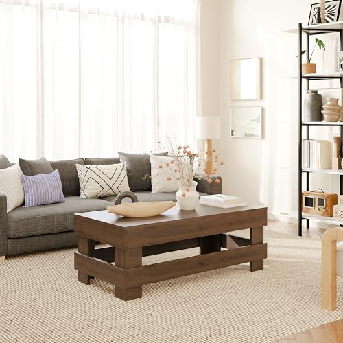 ODIKA Craftsman Coffee Table in rustic brown with a traditional design, featuring a spacious 40-inch tabletop and durable construction. Ideal for living room and dining use, with easy assembly.