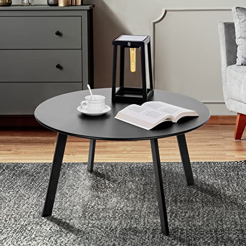 Weather-Resistant Metal Patio Coffee Table with Black Finish – Round Outdoor Table with Adjustable Feet and Modern Design